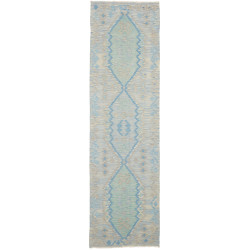 Tappeto Kilim Afghanistan Geometrico Azzurro Beige 84x301 Cm