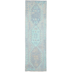 Tappeto Kilim Afghanistan Geometrico Blu Celeste 88x298 Cm