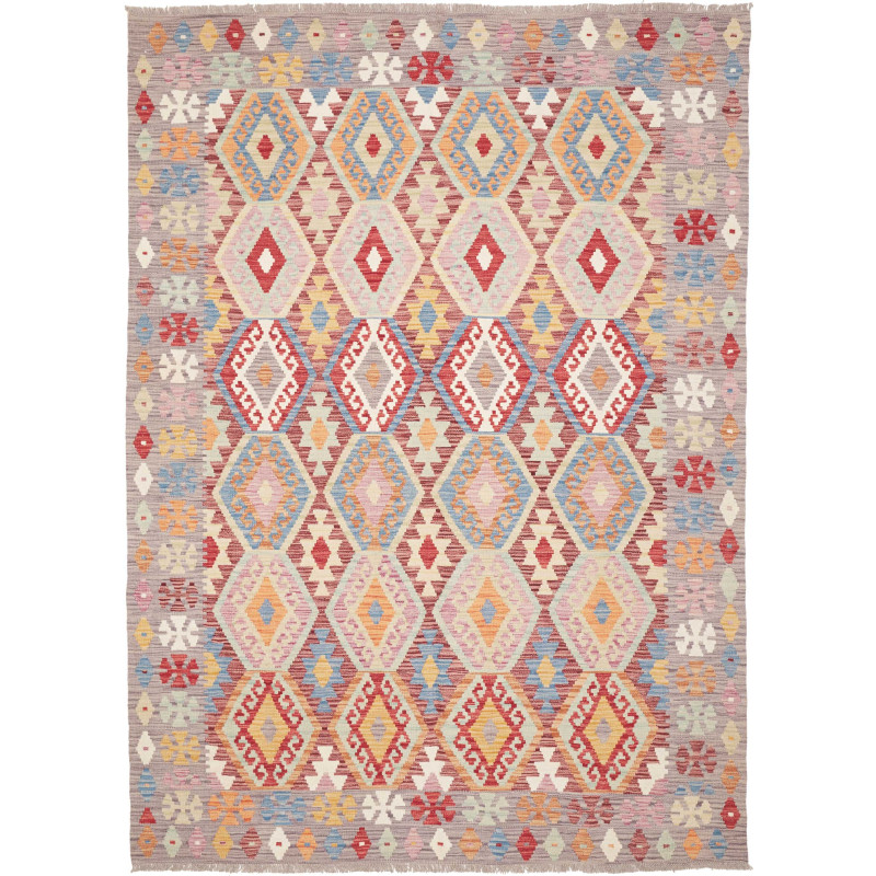 Tappeto Kilim Afghanistan Geometrico Grigio Multicolore 169x