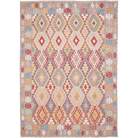 Tappeto Kilim Afghanistan Geometrico Grigio Multicolore 169x