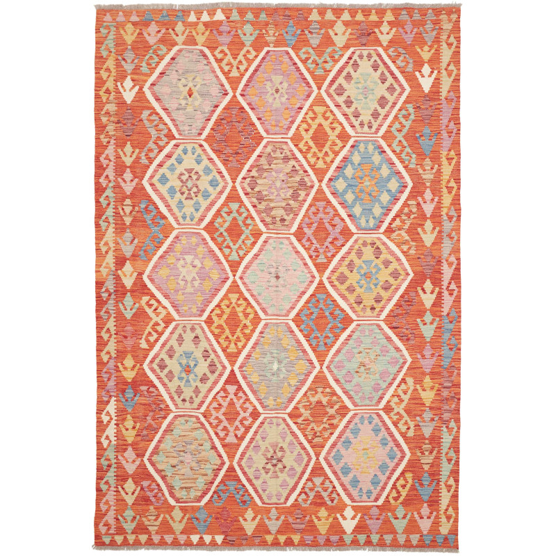 Tappeto Kilim Afghanistan Astratto Arancio Policromo 168x250