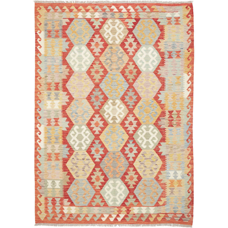 Tappeto Kilim Afghanistan Geometrico Rosso Azzurro 168x240 C