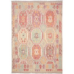 Tappeto Kilim Afghanistan Geometrico Grigio Terracotta 172x2