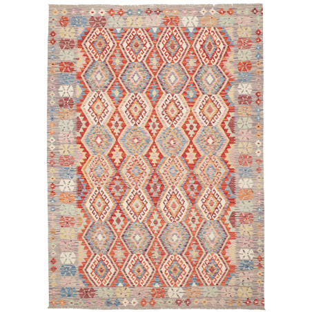 Tappeto Kilim Afghanistan Geometrico Rosso Blu Crema 180x250