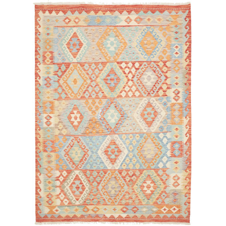 Tappeto Kilim Afghanistan Astratto Terracotta Azzurro 173x24