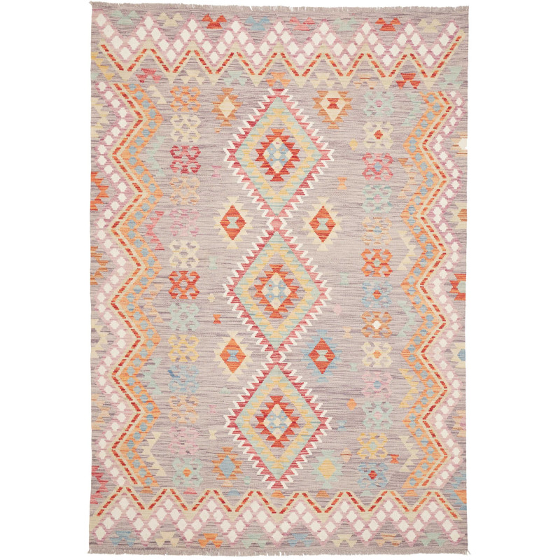 Tappeto Kilim Afghanistan Geometrico Grigio Multicolore 164x