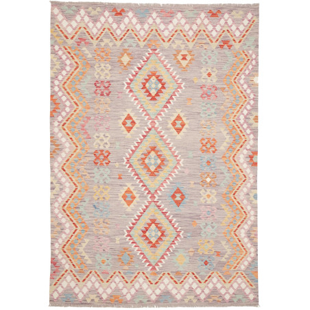 Tappeto Kilim Afghanistan Geometrico Grigio Multicolore 164x