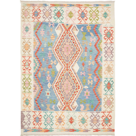 Tappeto Kilim Afghanistan Geometrico Blu Pastello Crema 176x