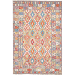 Tappeto Kilim Afghanistan Geometrico Grigio Colori Vivaci 17