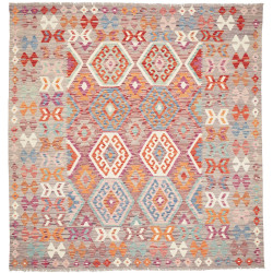 Tappeto Kilim Afghanistan Geometrico Multicolore Su Grigio 2