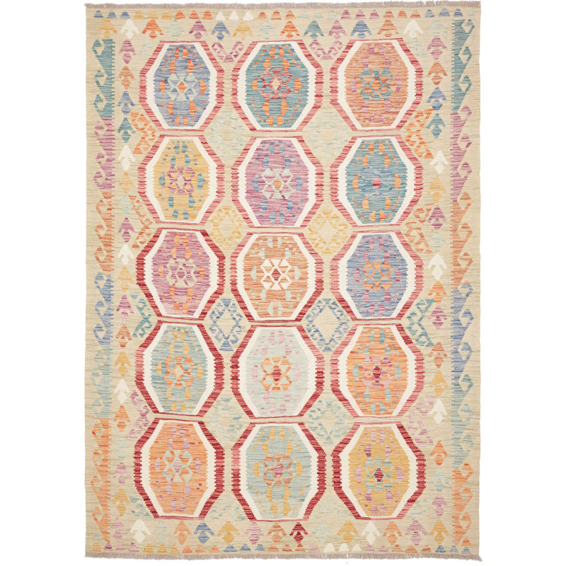Tappeto Kilim Afghanistan Astratto Beige Multicolor Pastello