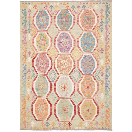 Tappeto Kilim Afghanistan Astratto Beige Multicolor Pastello