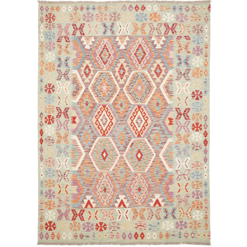 Tappeto Kilim Afghanistan Geometrico Multicolore Pastello 17