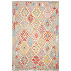 Tappeto Kilim Afghanistan Geometrico Grigio Multicolore 167x