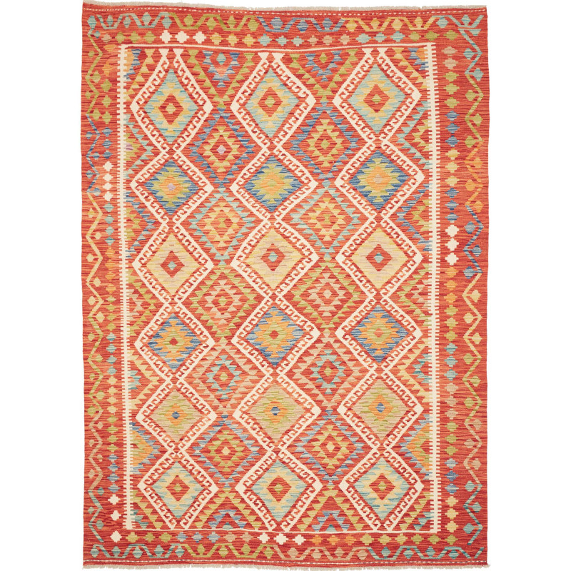 Tappeto Kilim Afghanistan Astratto Terracotta Blu 169x246 Cm