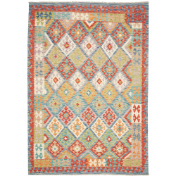 Tappeto Kilim Afghanistan Geometrico Azzurro Arancione Multi