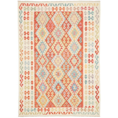 Tappeto Kilim Afghanistan Geometrico Terracotta Azzurro 176x