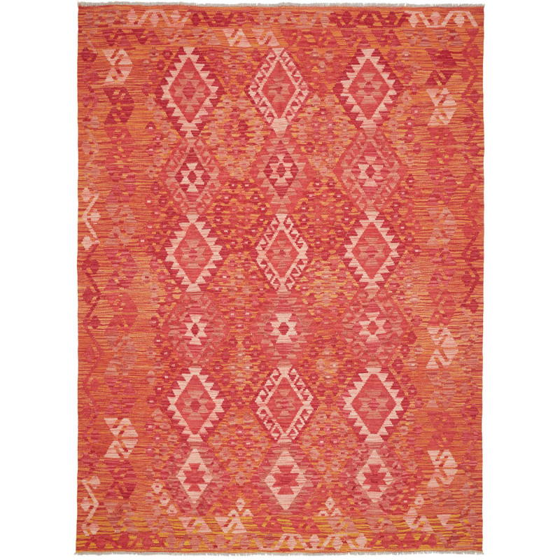Tappeto Kilim Afghanistan Geometrico Rosso Arancione 186x247
