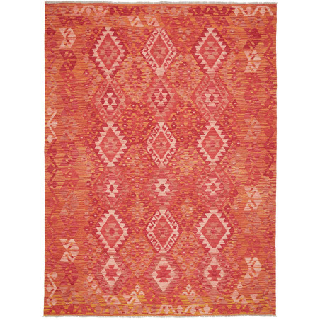 Tappeto Kilim Afghanistan Geometrico Rosso Arancione 186x247