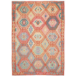 Tappeto Kilim Afghanistan Geometrico Terracotta Azzurro 181x