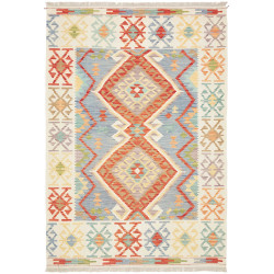 Tappeto Kilim Afghanistan Geometrico Blu Crema 151x216 Cm