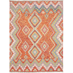 Tappeto Kilim Afghanistan Geometrico Arancio Blu 152x201 Cm
