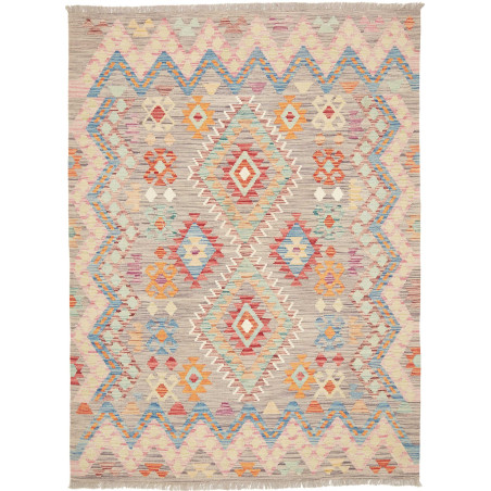 Tappeto Kilim Afghanistan Geometrico Grigio Multicolore 149x