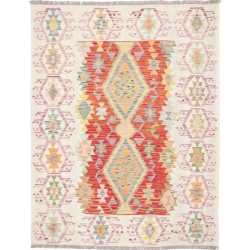 Tappeto Kilim Afghanistan Geometrico Crema Rosso 150x200 Cm