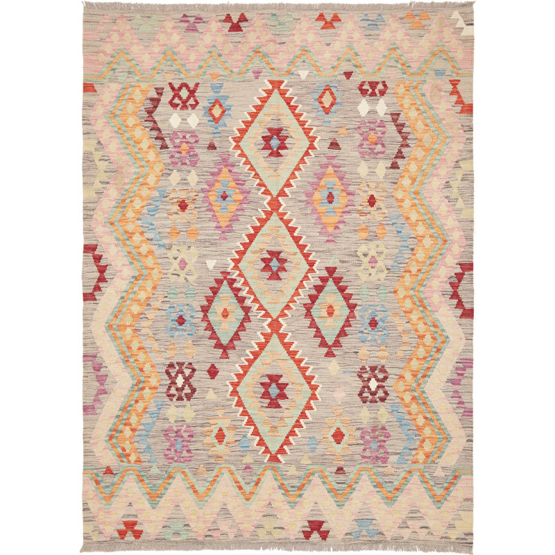 Tappeto Kilim Afghanistan Geometrico Grigio Multicolore 151x