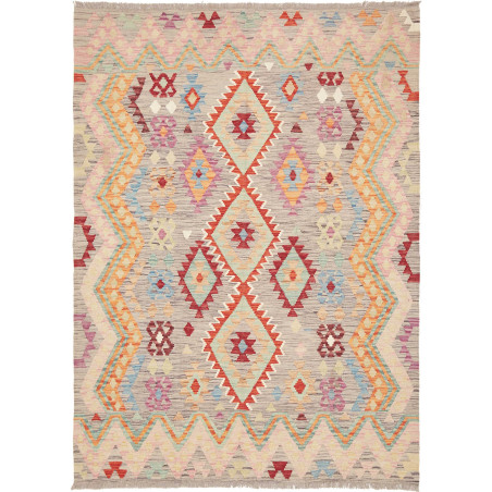 Tappeto Kilim Afghanistan Geometrico Grigio Multicolore 151x