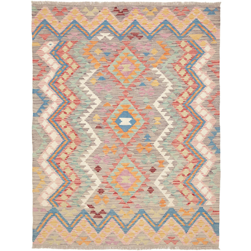 Tappeto Kilim Afghanistan Geometrico Grigio Multicolore 150x