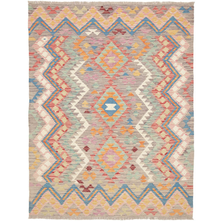 Tappeto Kilim Afghanistan Geometrico Grigio Multicolore 150x