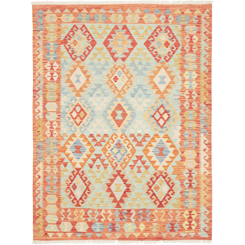 Tappeto Kilim Afghanistan Geometrico Azzurro Arancio Rosso 1