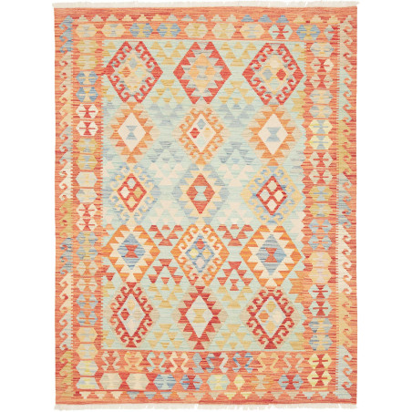Tappeto Kilim Afghanistan Geometrico Azzurro Arancio Rosso 1