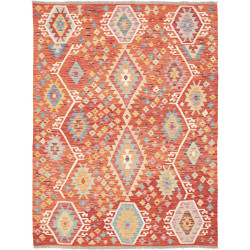 Tappeto Kilim Afghanistan Geometrico Arancio Policromo 148x1