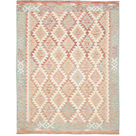 Tappeto Kilim Afghanistan Geometrico Bianco Azzurro 153x196