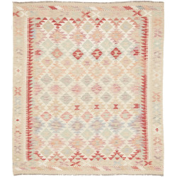Tappeto Kilim Afghanistan Geometrico Crema Rosso 154x195 Cm