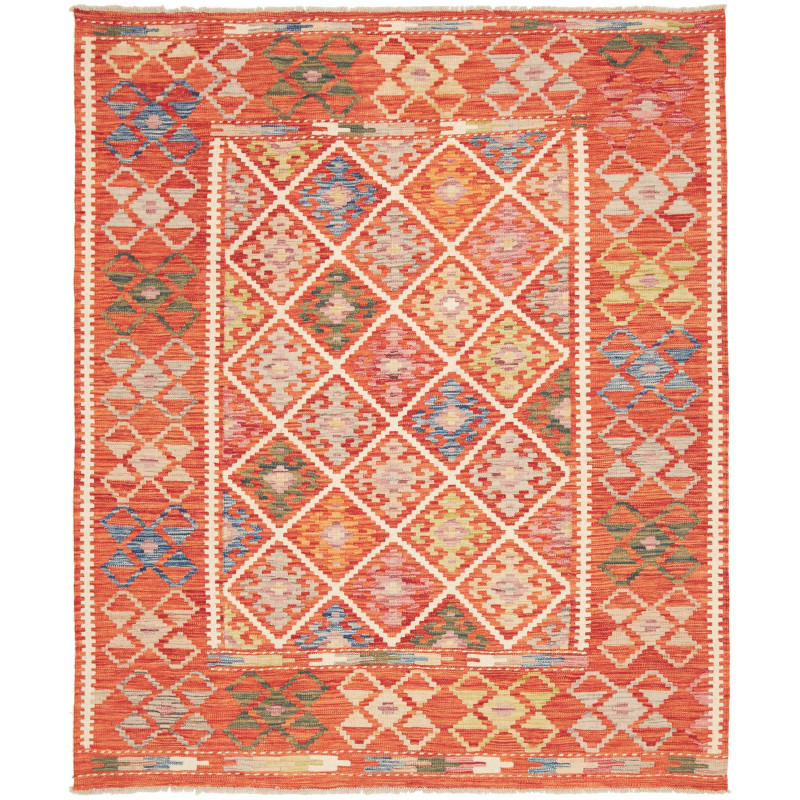Tappeto Kilim Afghanistan Geometrico Arancione Policromo 161