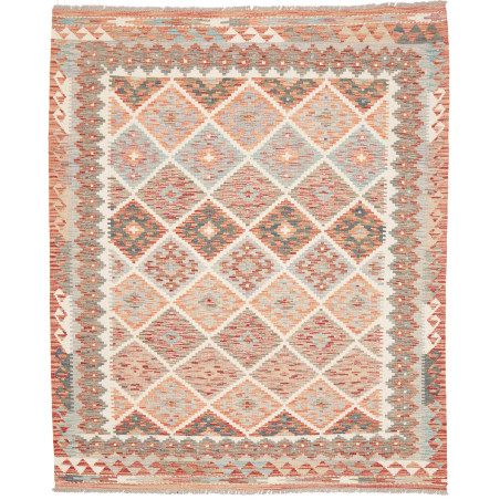 Tappeto Kilim Afghanistan Geometrico Terracotta Azzurro 157x