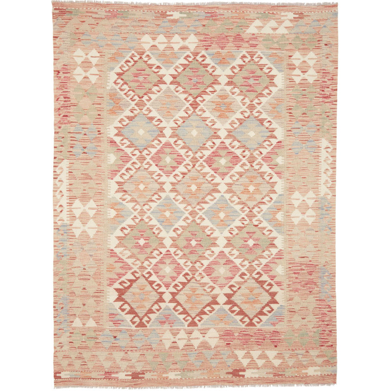Tappeto Kilim Afghanistan Astratto Beige Rosso 153x205 Cm