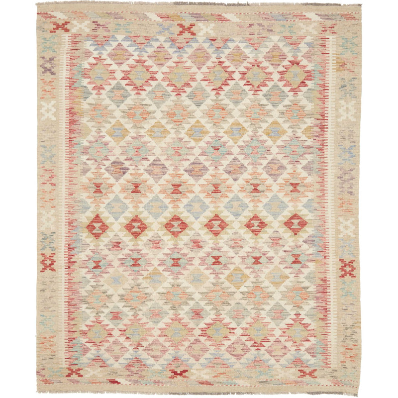 Tappeto Kilim Afghanistan Astratto Crema Multicolore Pastell