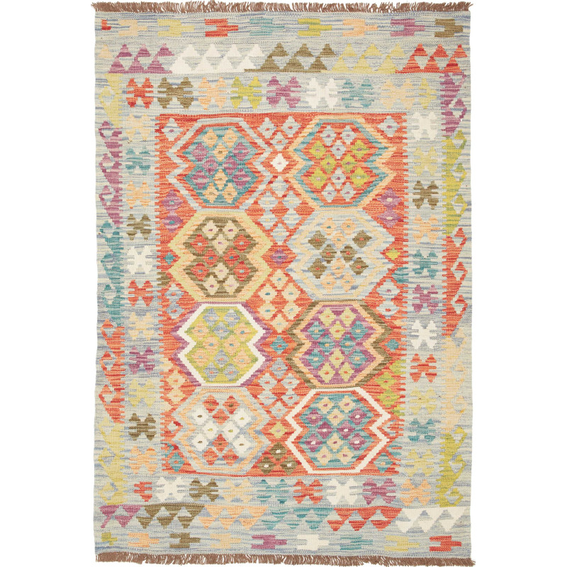 Tappeto Kilim Afghanistan Astratto Multicolore Grigio 120x17