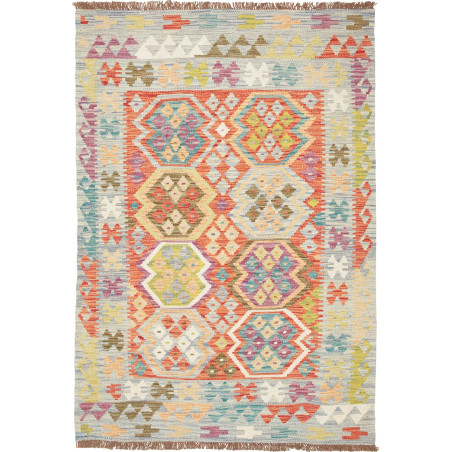 Tappeto Kilim Afghanistan Astratto Multicolore Grigio 120x17