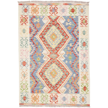 Tappeto Kilim Afghanistan Astratto Blu Rosso 124x180 Cm