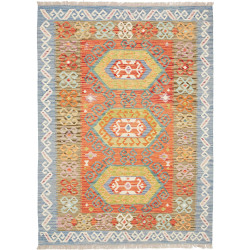 Tappeto Kilim Afghanistan Geometrico Arancio Azzurro 125x173