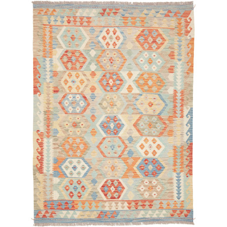 Tappeto Kilim Afghanistan Geometrico Pastello Arancione Azzu