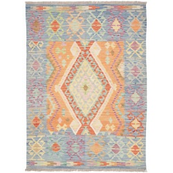 Tappeto Kilim Afghanistan Medaglione Blu Arancio 127x176 Cm