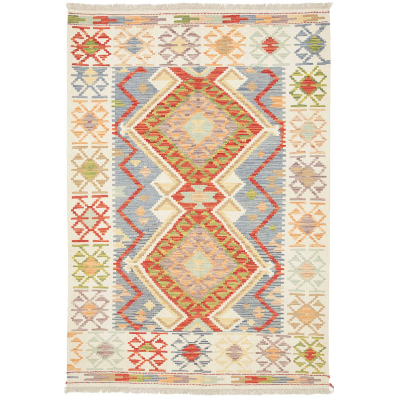 Tappeto Kilim Afghanistan Geometrico Crema Blu 123x178 Cm