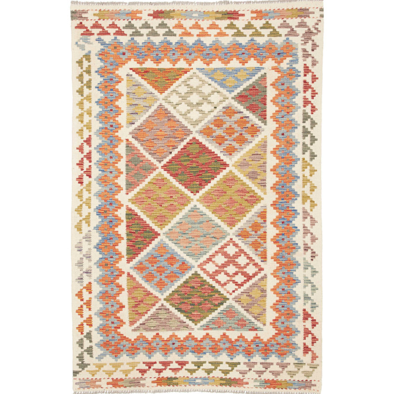Tappeto Kilim Afghanistan Astratto Avorio Multicolore 117x17
