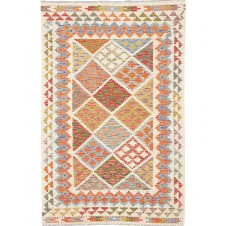 Tappeto Kilim Afghanistan Astratto Avorio Multicolore 117x17